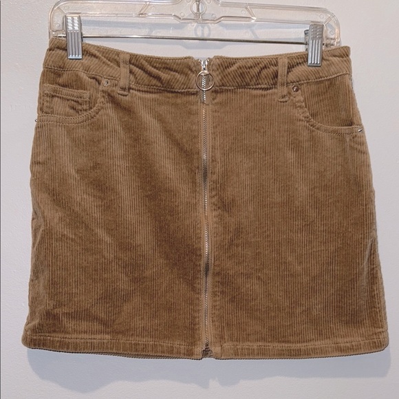 Zipper Brown Corduroy Mini Pencil Skirt - Picture 1 of 8